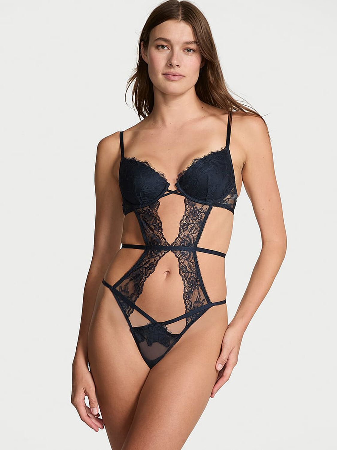 vs Very Sexy Rose Lace Lightly Lined Strappy Teddy Dark Twilight 3 of 3 
