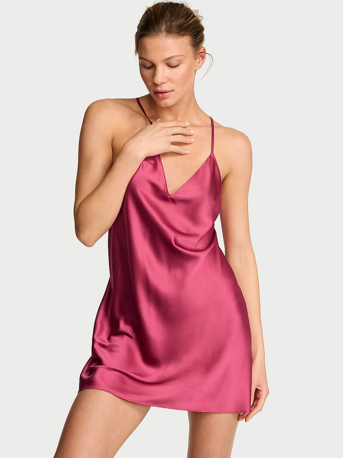 vs Victoria's Secret Satin Open-Back Slip Dress Peony 1 of 3 