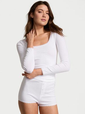 Pointelle Modal Long-Sleeve Scoop Top & Shortie Set