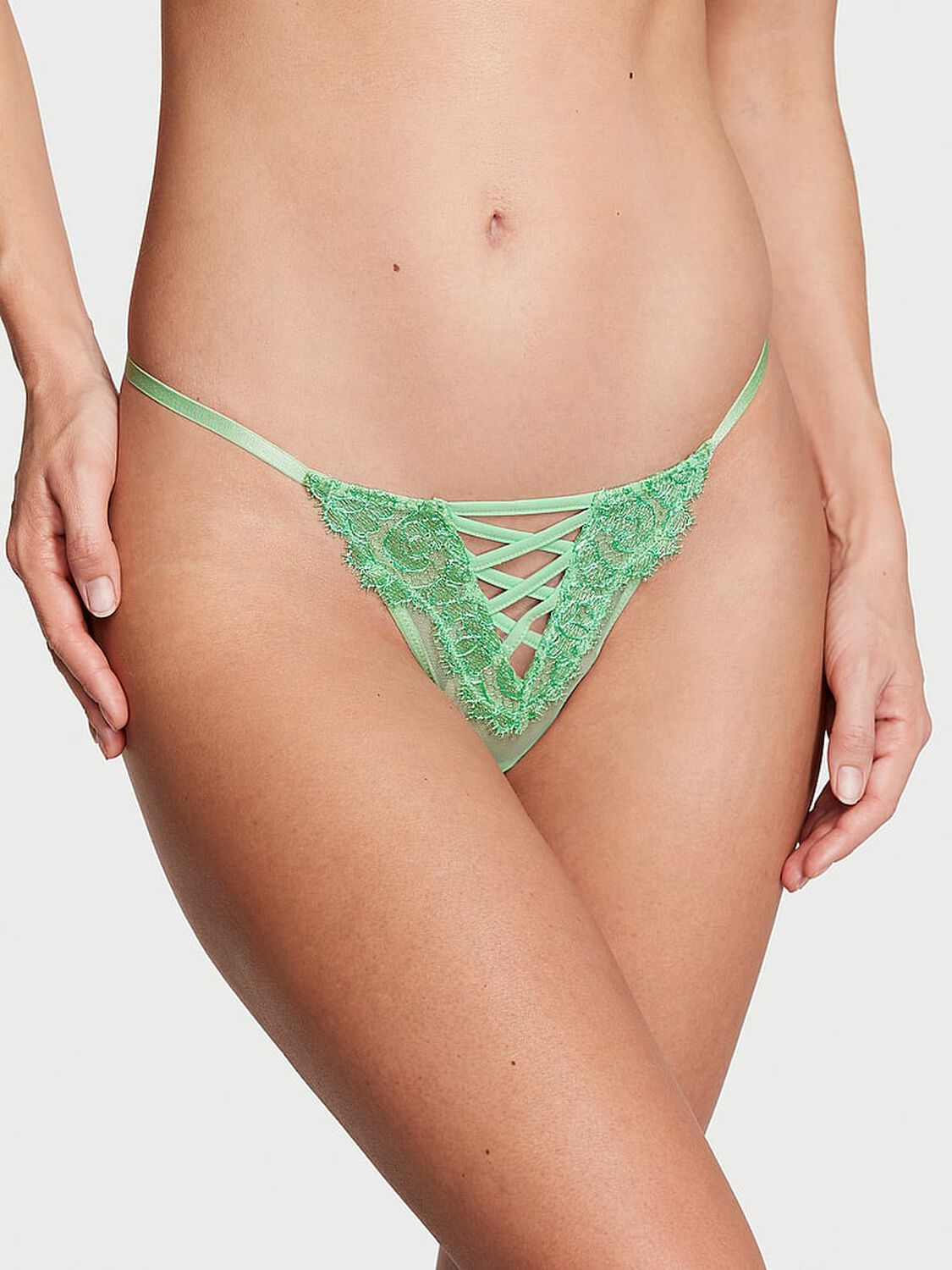 vs Dream Angels Boho Floral Embroidery Thong Panty Clueless Green 1 of 4 