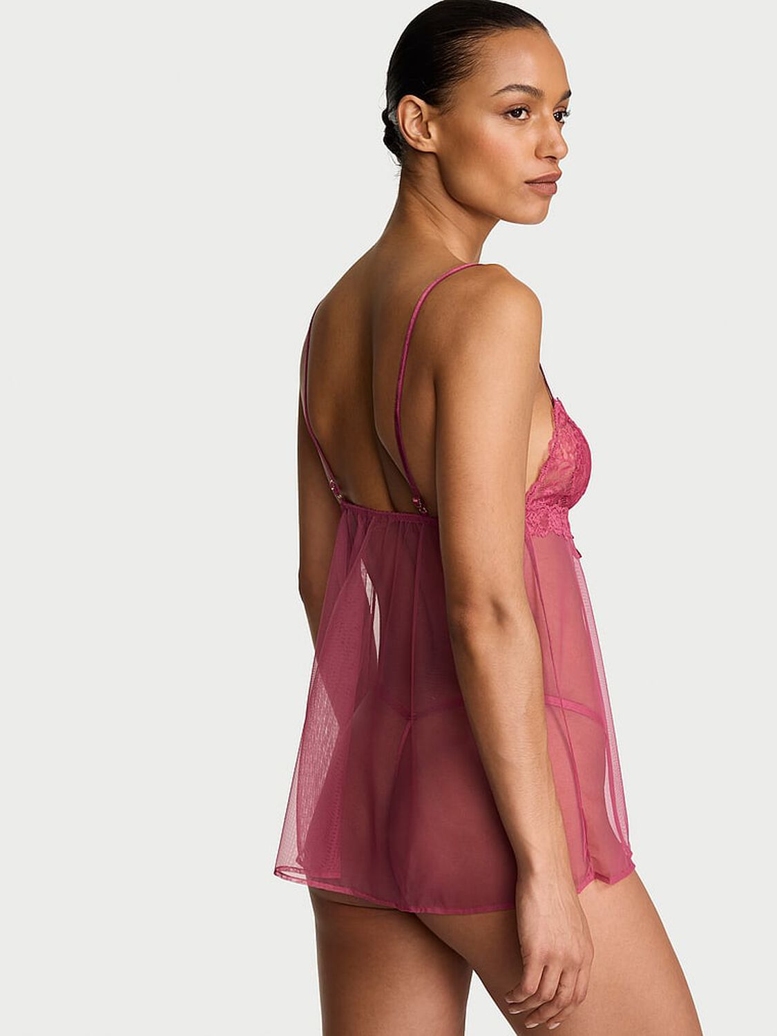 vs Very Sexy Sheer Rose Lace Triangle Babydoll Set Peony 2 of 3 