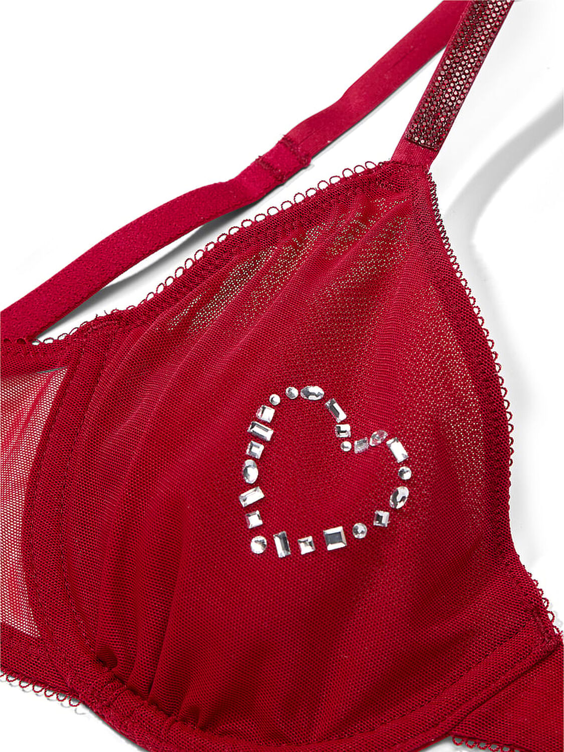 vs Very Sexy Sheer Shine Motif Unlined Low-Cut Demi Bra Red Lacquer 4 of 5 