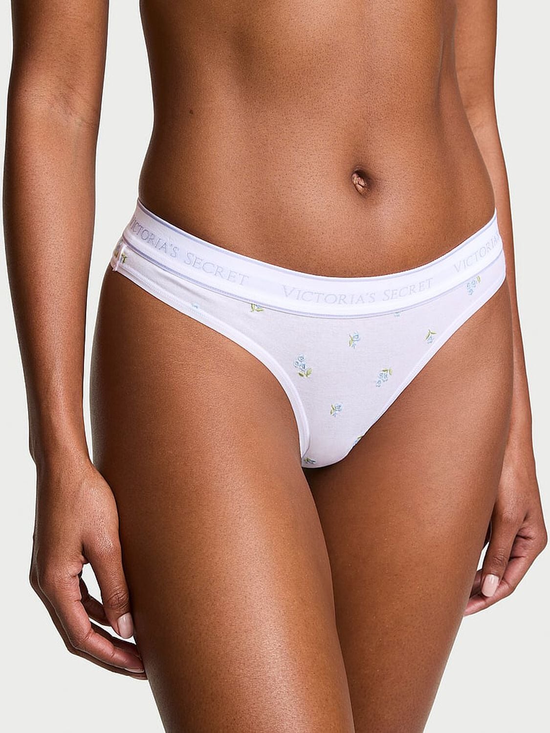vs Cotton Logo Cotton Embroidered Thong Panty White 1 of 2 