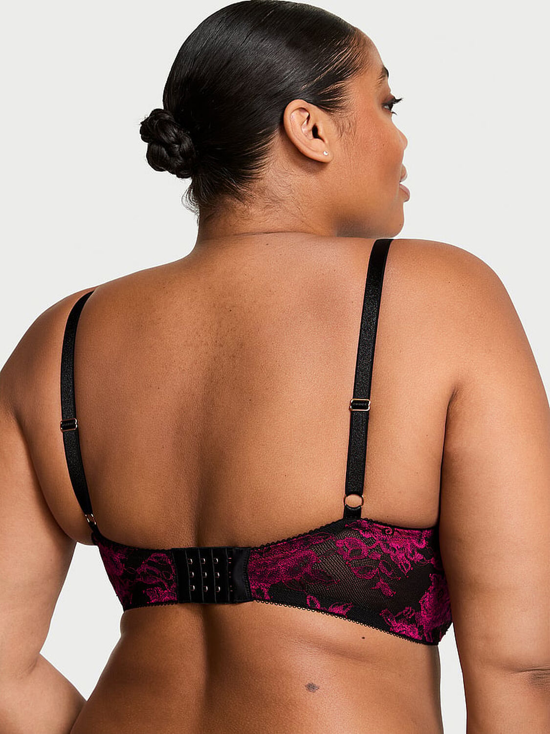 vs Very Sexy Rose Lace Unlined Low-Cut Demi Bra Black & Pink 2 of 3 