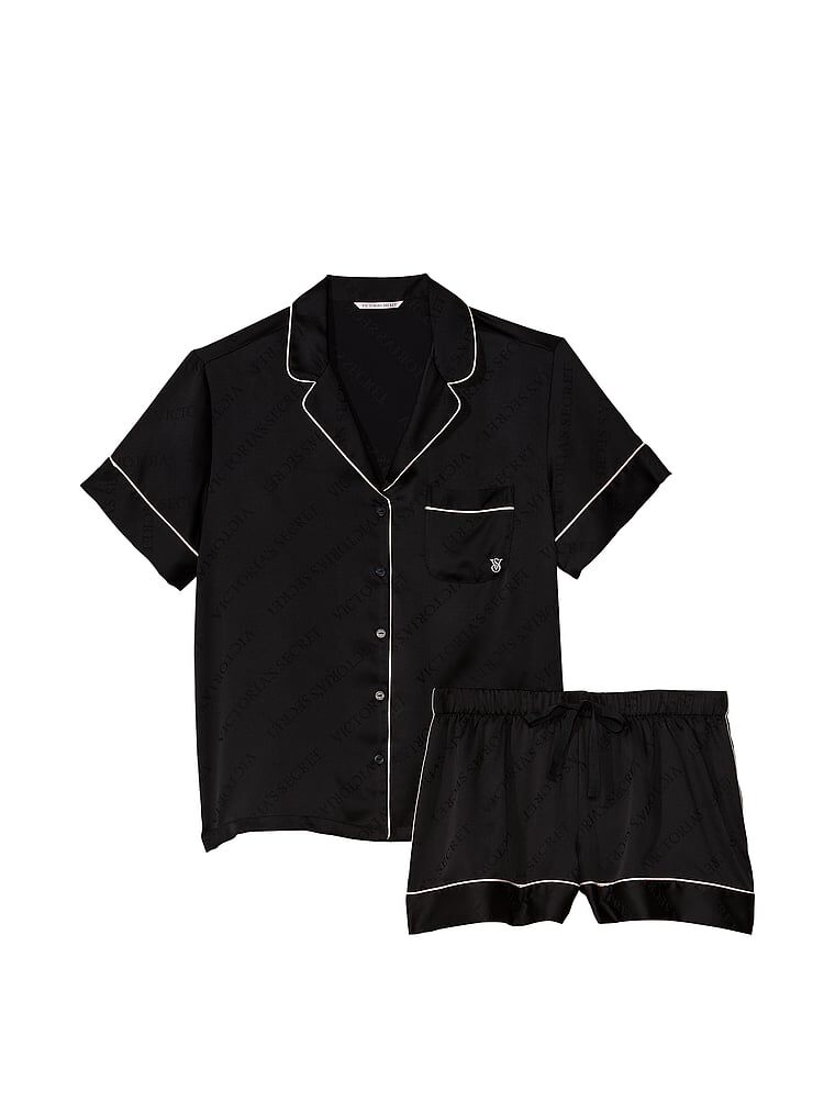 Satin Short Pajama Set Black | Victoria's Secret Australia