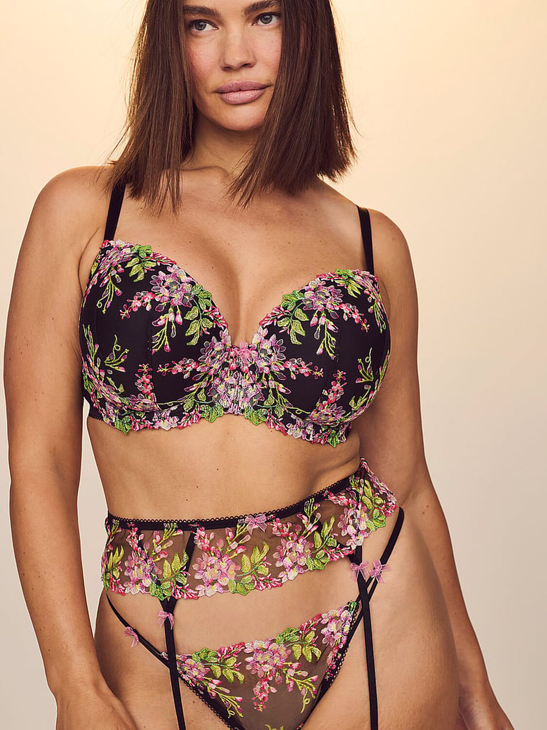 vs Dream Angels Wisteria Embroidery Lightly Lined Demi Bra Black Wisteria 2 of 3 