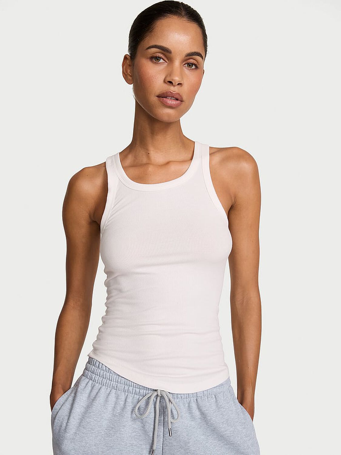 vs Angel Essentials VS Iconic Rib Racerback Tank Top Coconut White 1 of 3 
