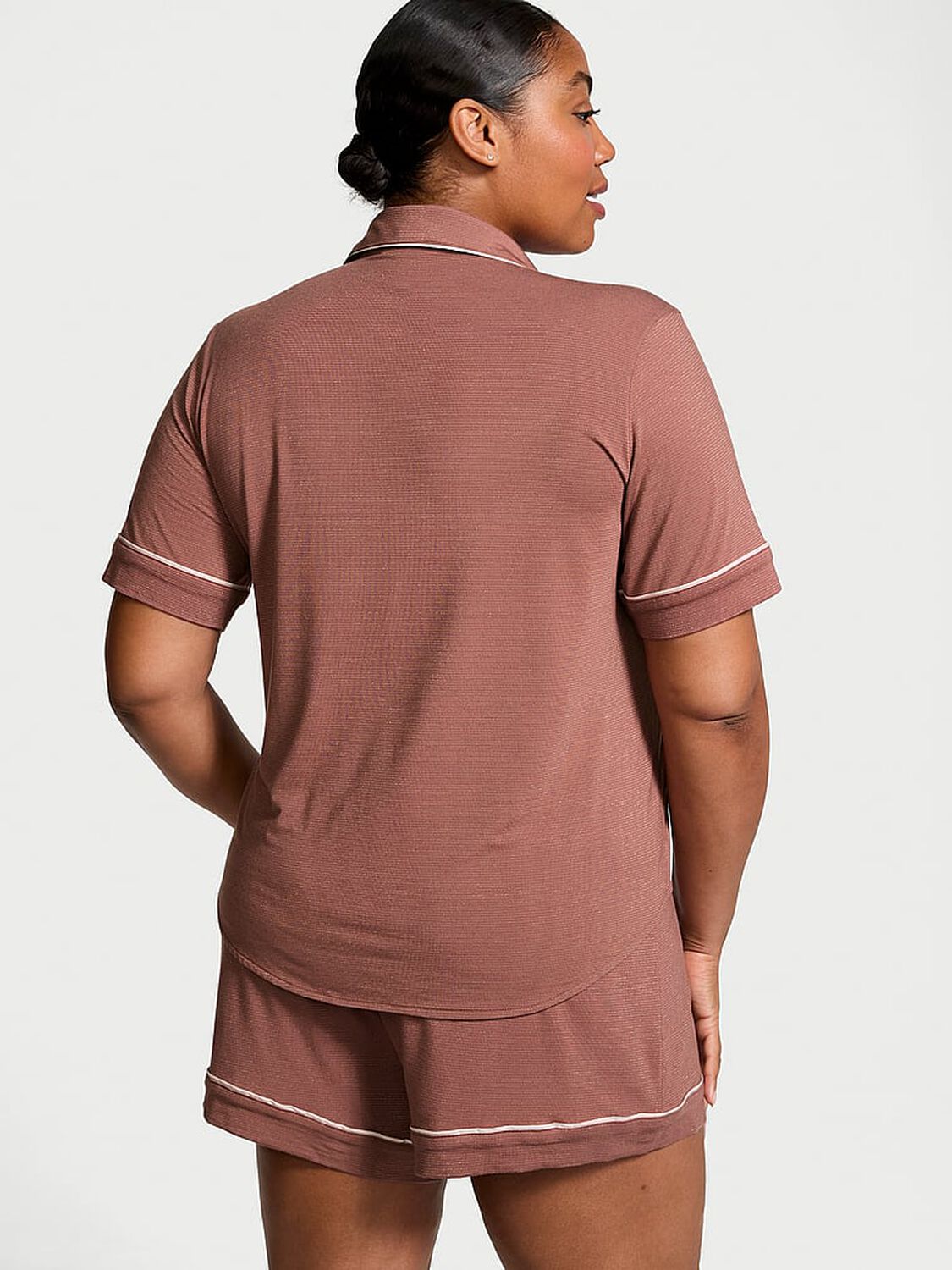 vs Victoria's Secret Modal Short Pajama Set Vintage Rose Lurex Stripe 2 of 3 