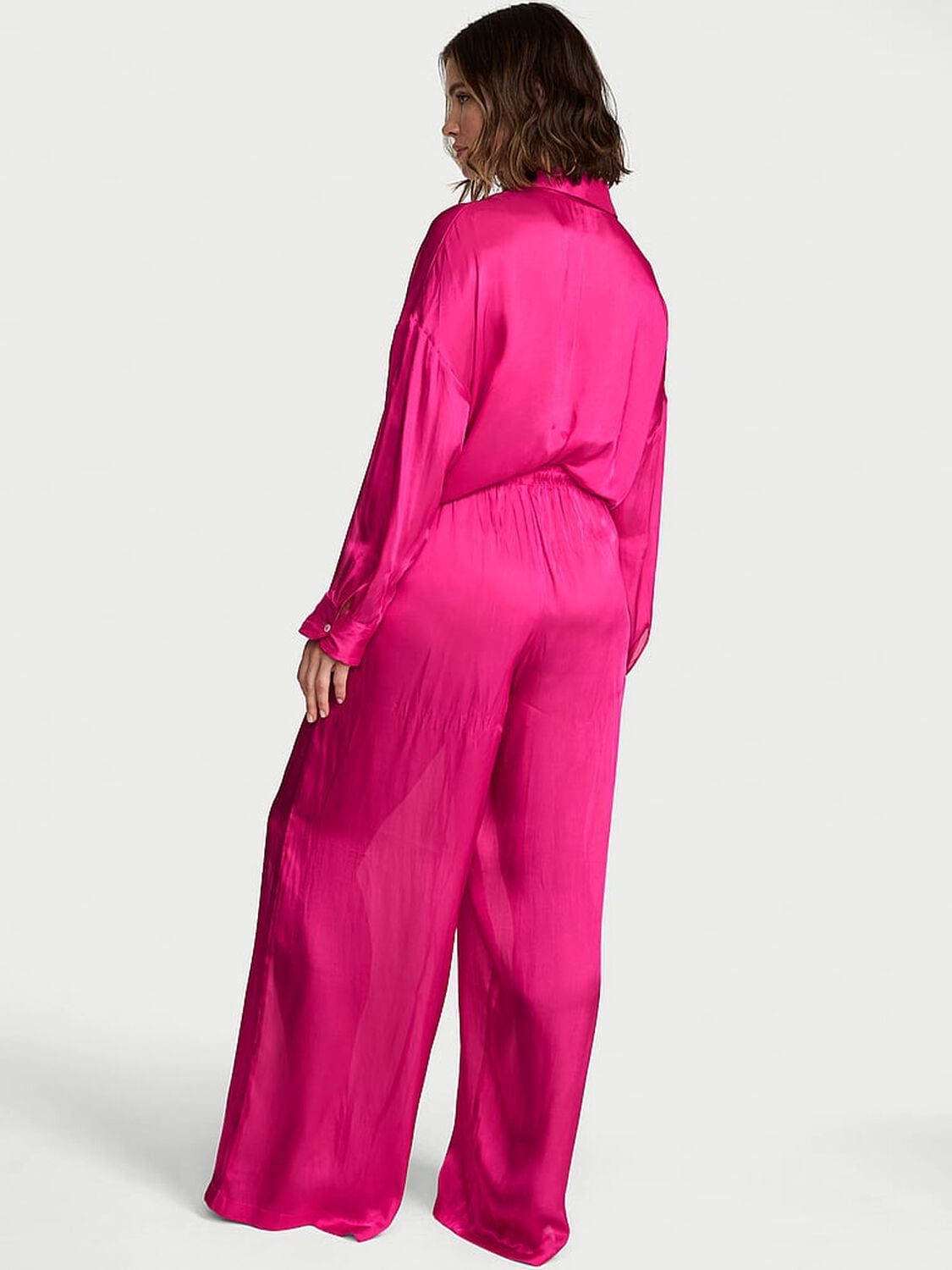 vs Victoria's Secret Luxe Sheer Satin Wide-Leg Pant Pop Pink 2 of 3 