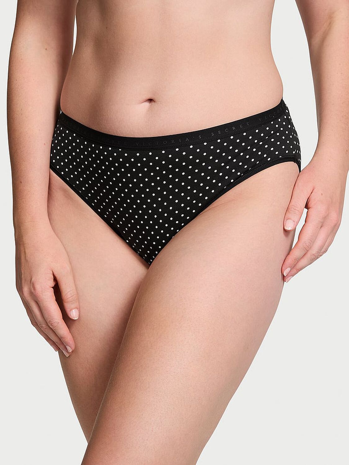vs Victoria's Secret Stretch Cotton High-Leg Brief Panty Black Dots 1 of 3 