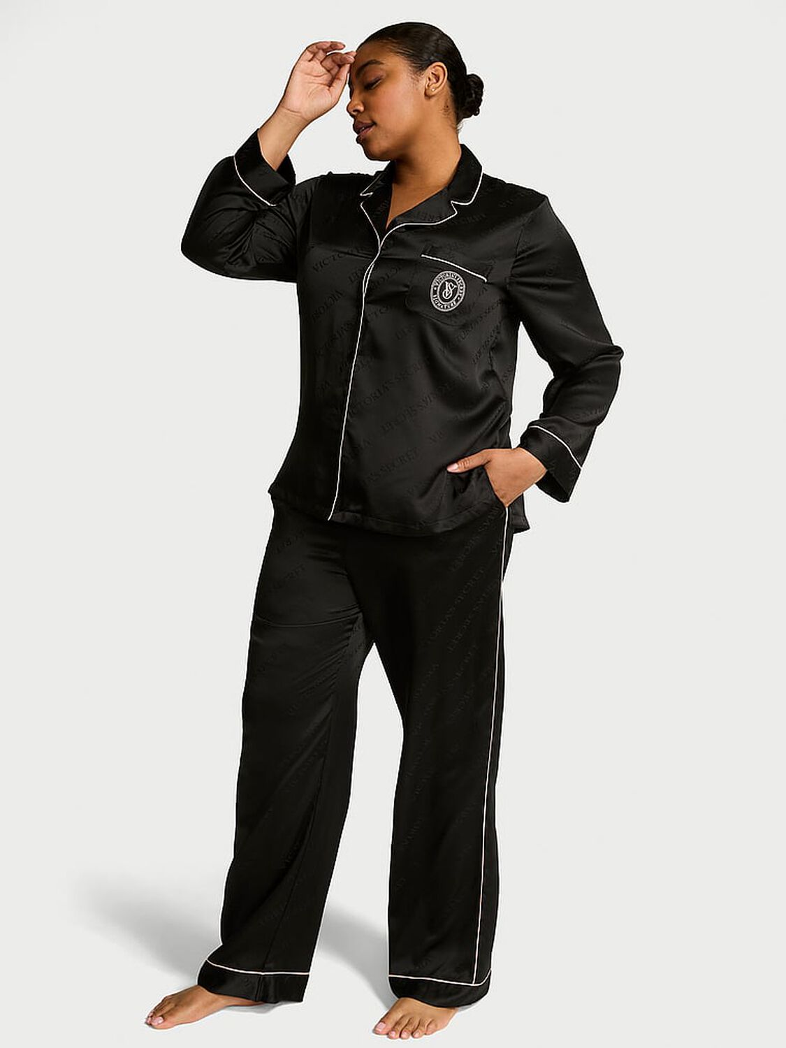 vs Victoria's Secret Glazed Satin Long Pajama Set Black 1 of 3 