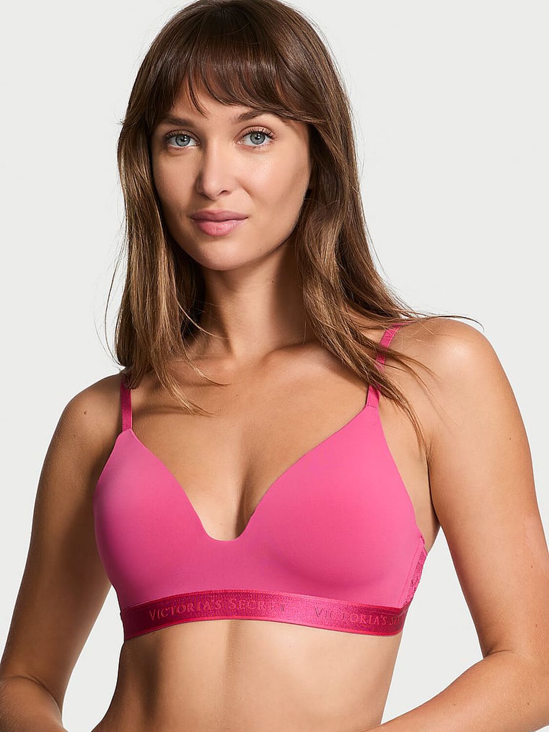 vs The T-Shirt Lightly Lined Wireless Lace-Trim Bra Frozen Plum 1 of 3 