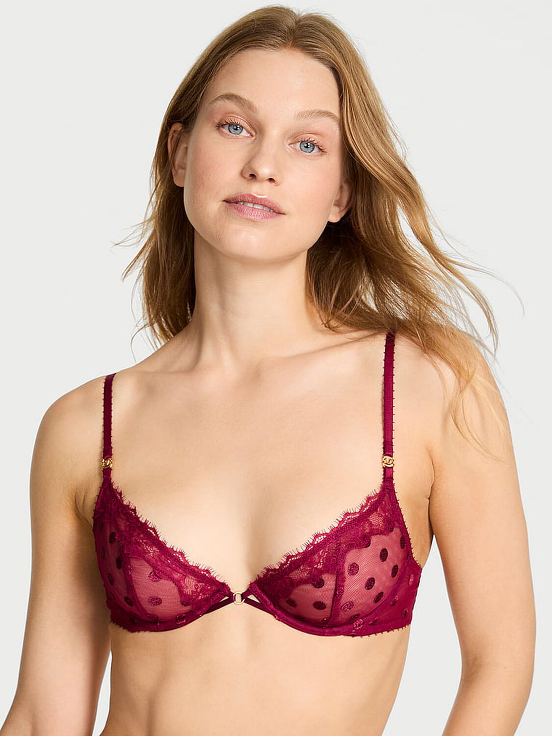 vs Very Sexy Sheer Heritage Dot Unlined Demi Bra Fresh Jam 1 of 3 