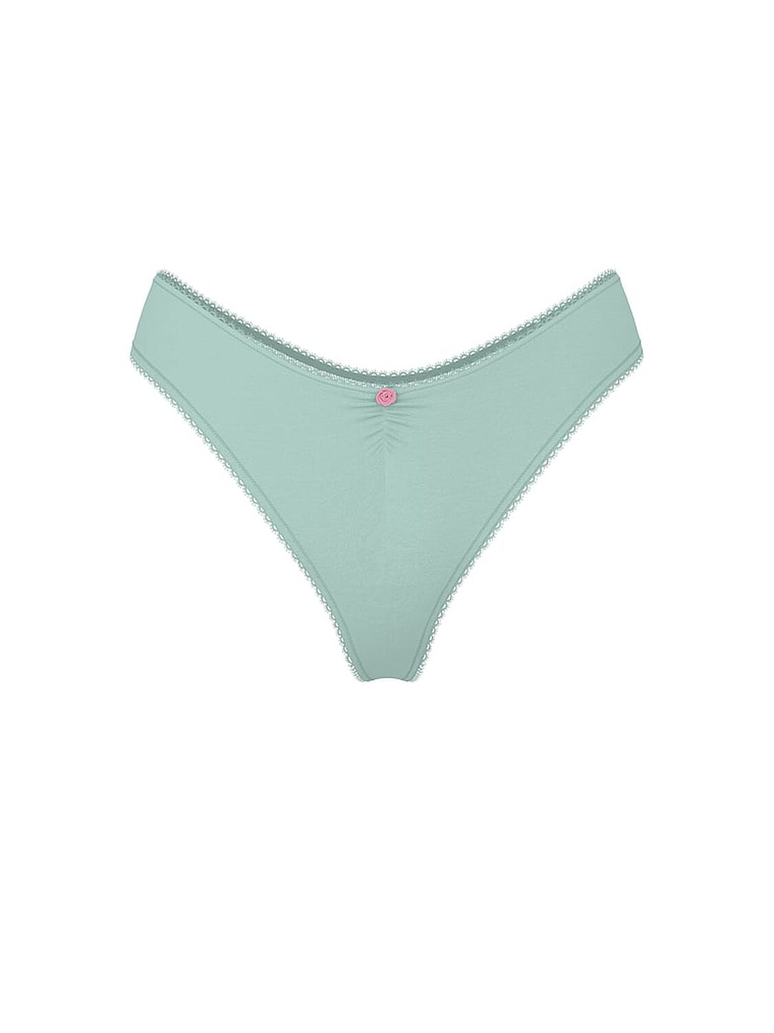 vs Victoria's Secret Stretch Cotton Heart Lace High-Leg Scoop Thong Panty Canal Blue 3 of 3 