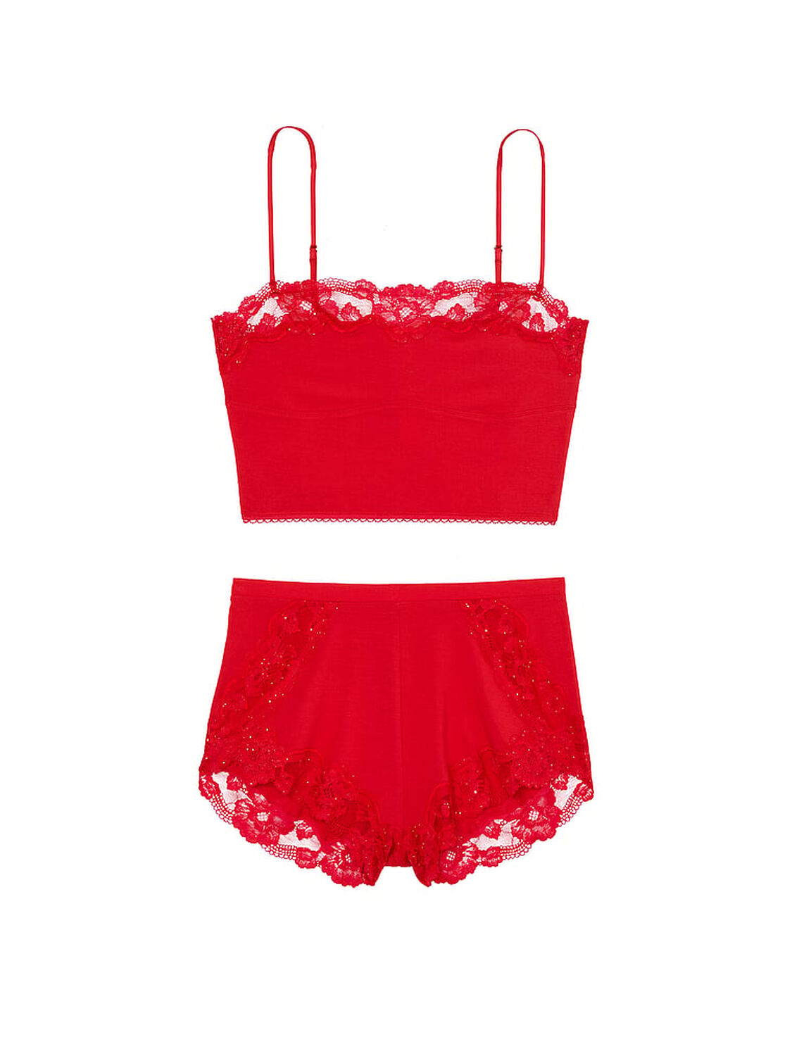 vs Victoria's Secret Modal Soft & Lace Trim Straight-Neck Cami Set Lipstick 3 of 4 