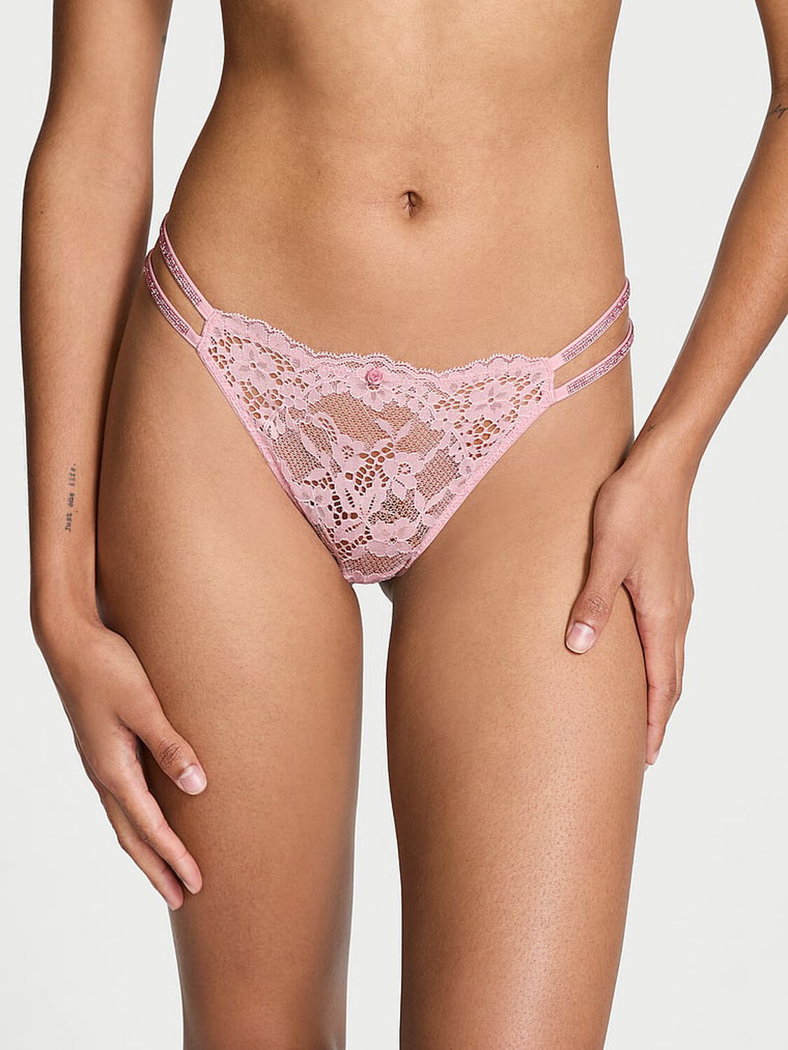vs Dream Angels Twinkle Strap Lace Brazilian Panty Chalk Rose 1 of 4 