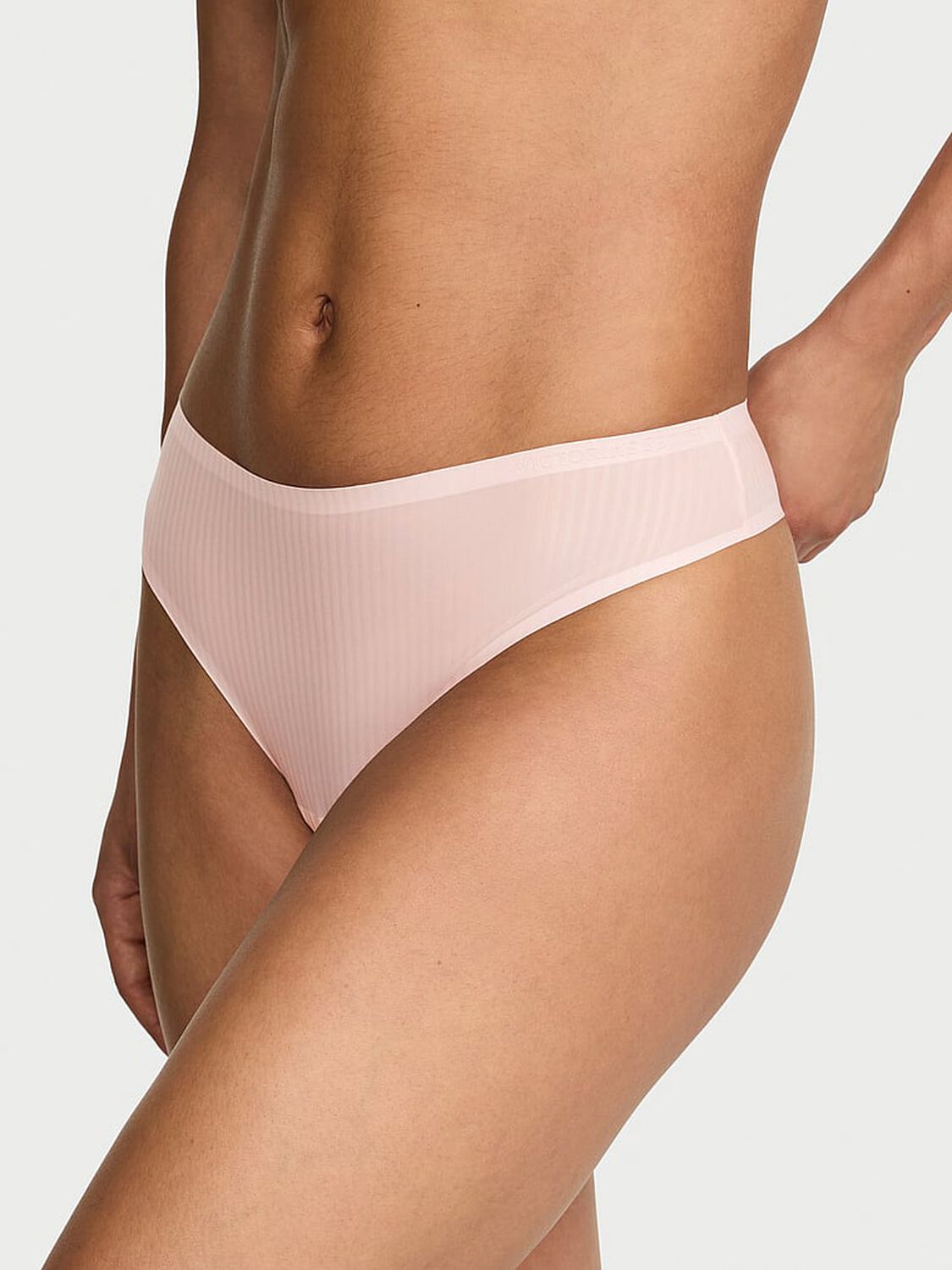 vs Body By Victoria Body by Victoria Flex Shadow Stripe Mid-Rise Thong Panty Purest Pink 1 of 3 