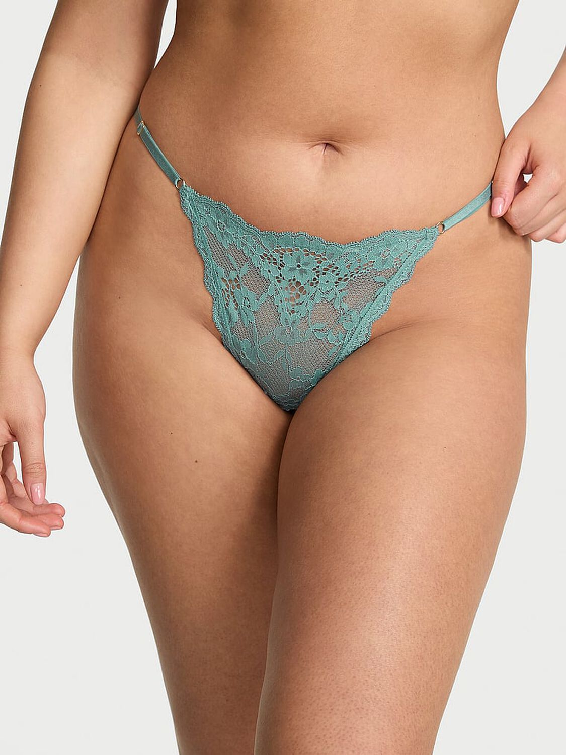 vs Dream Angels Lace Adjustable V-String Panty Arctic Green 4 of 4 