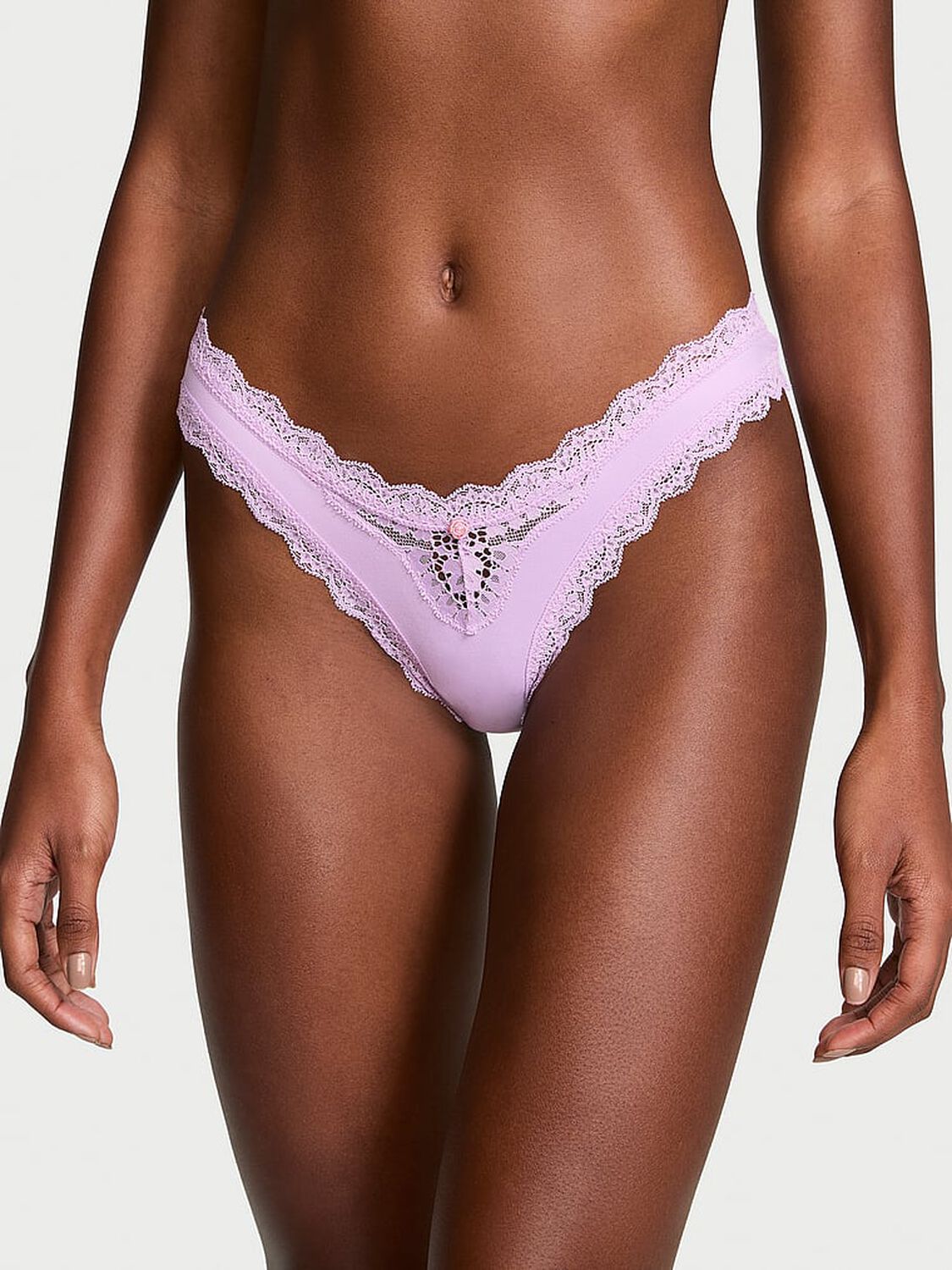 vs Dream Angels Lace-Trim Brazilian Panty Silky Lilac 1 of 3 