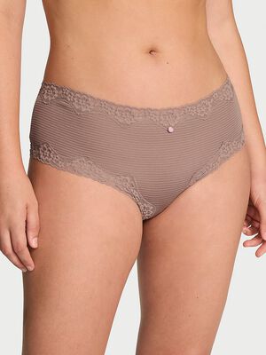 Cotton Shadow Stripe Lace-Waist Cheeky Panty