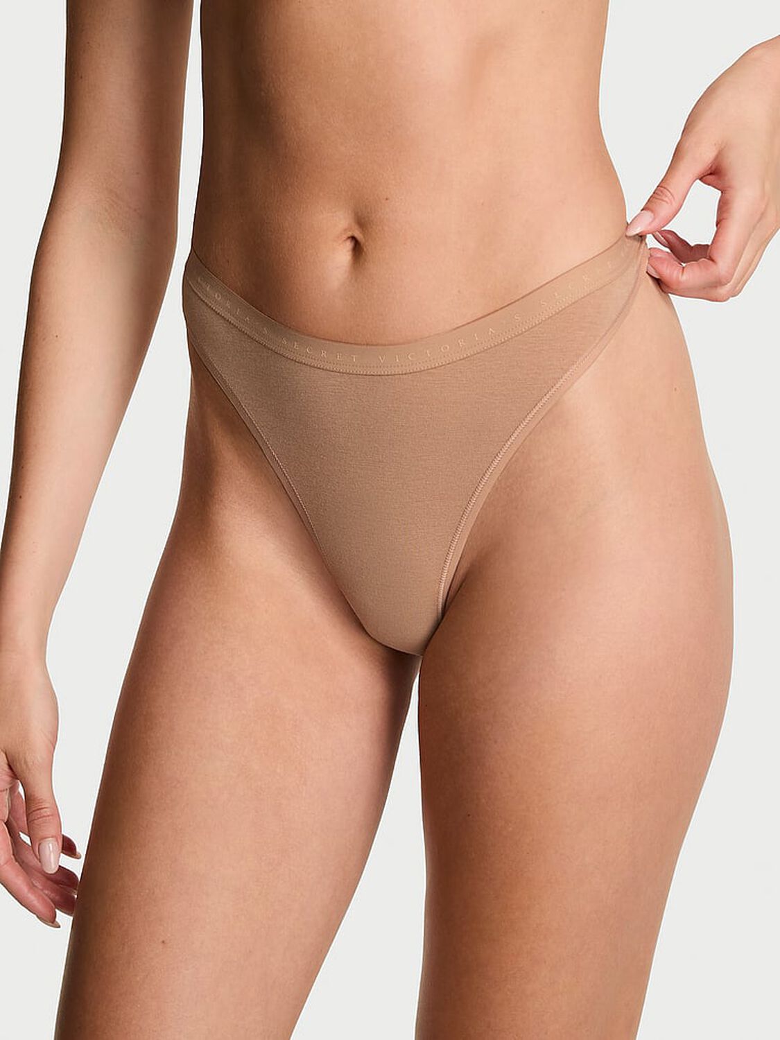 vs Victoria's Secret Stretch Cotton High-Leg Scoop Thong Panty Praline 2 of 2 