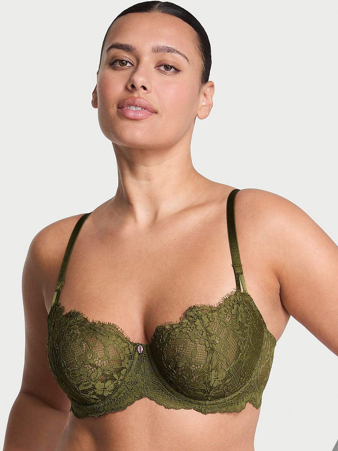 vs Dream Angels Wicked Unlined Lace Balconette Bra Green Chameleon 3 of 3 