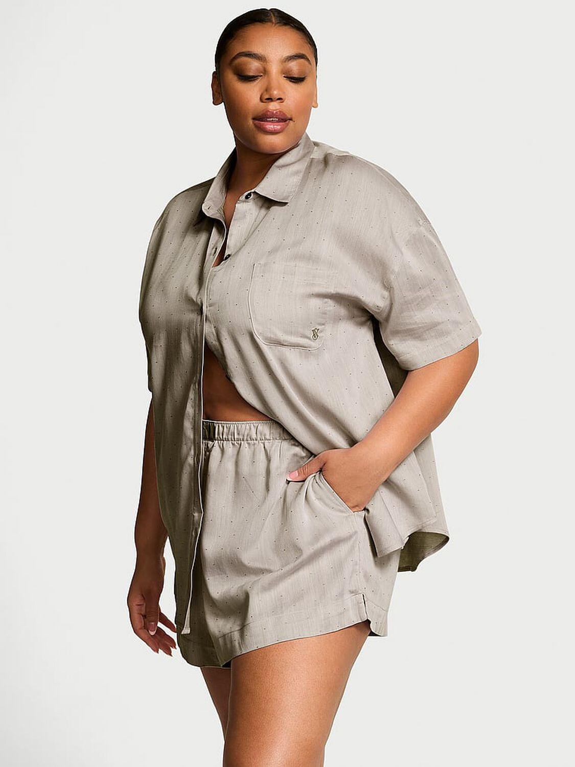 vs Victoria's Secret Modal-Cotton Short Pajama Set Turtle Dove Herringbone 1 of 3 