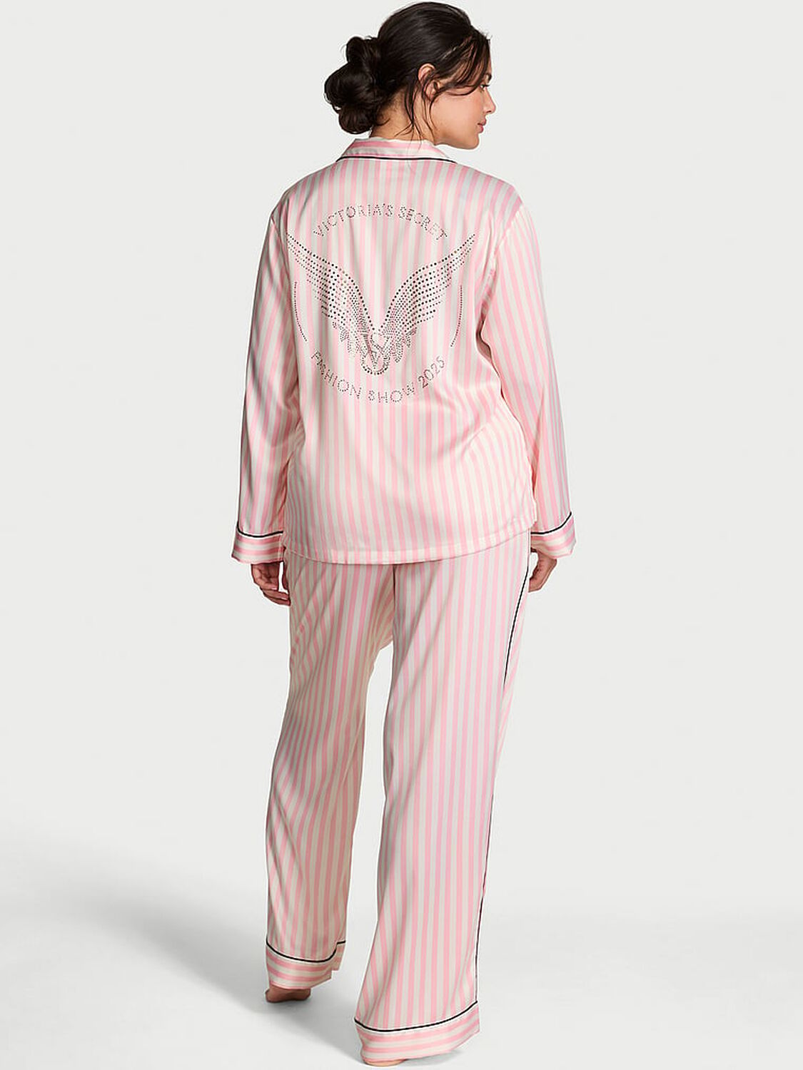 vs Victoria's Secret Glazed Satin Long Pajama Set Conic Stripe 2 of 4 