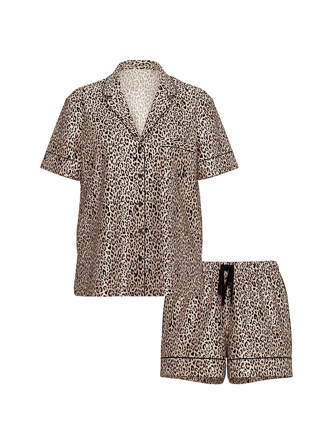 vs Victoria's Secret Glazed Satin Short Pajama Set Marzipan Leopard 3 of 4 