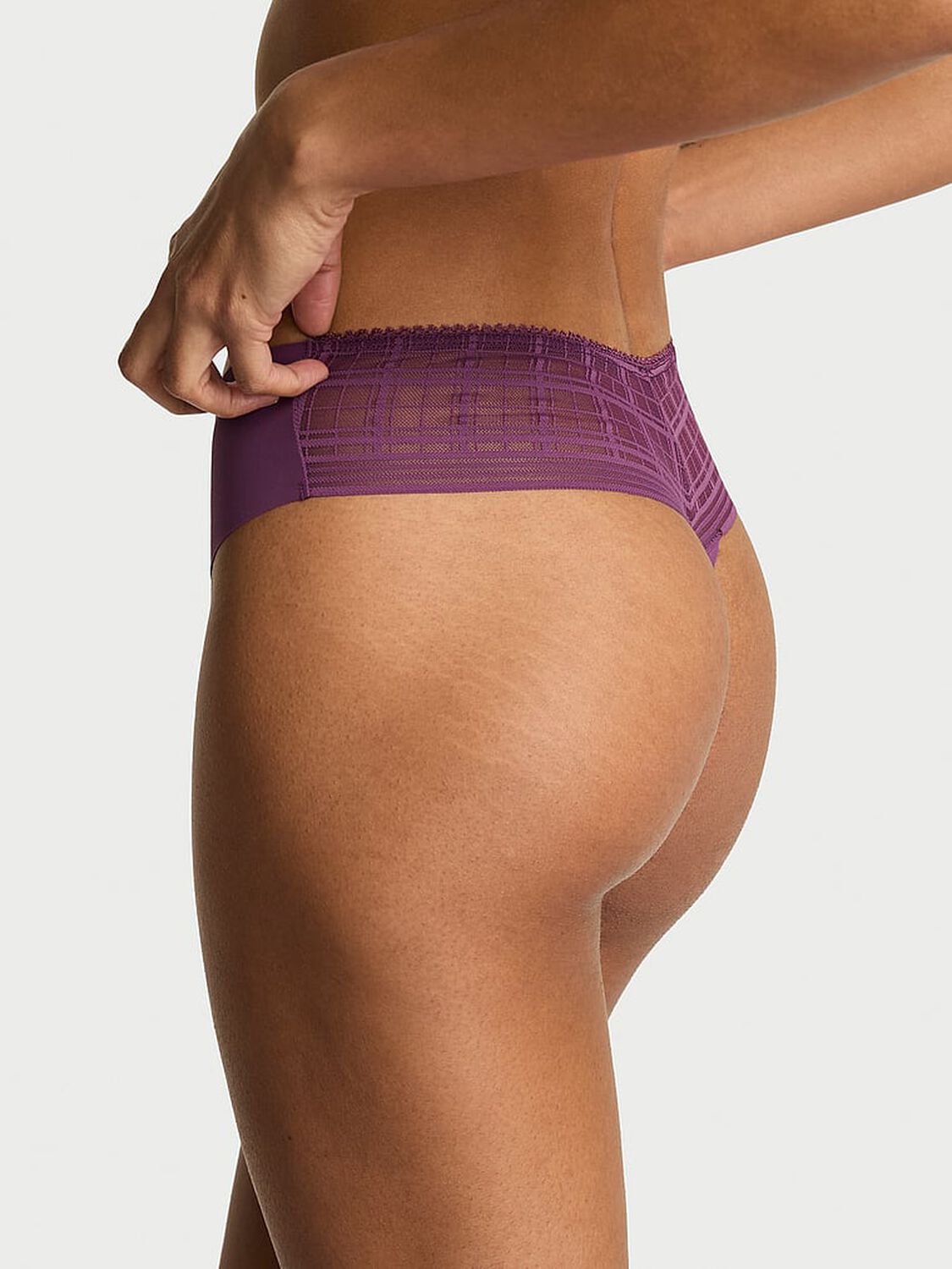vs No-Show No-Show Plaid Mesh Thong Panty Mauve Mist 2 of 2 