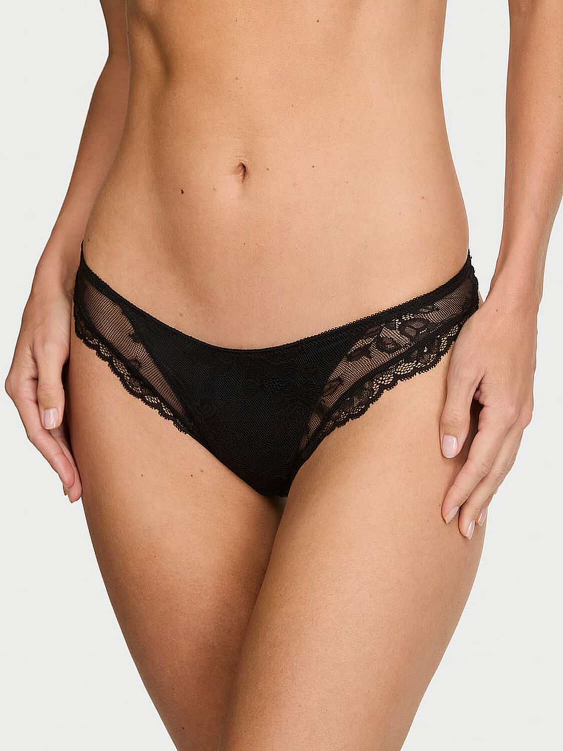 vs Very Sexy Rose Lace Overlay Thong Panty Black 1 of 3 