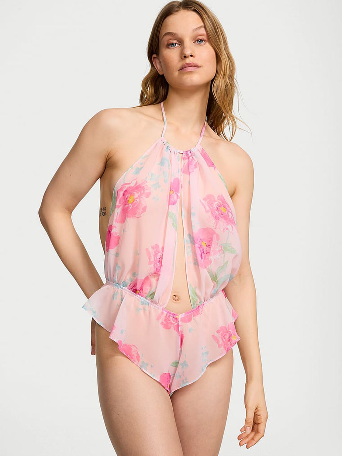 vs Dream Angels Peony Chiffon Halter Teddy Faint Pink 1 of 2 