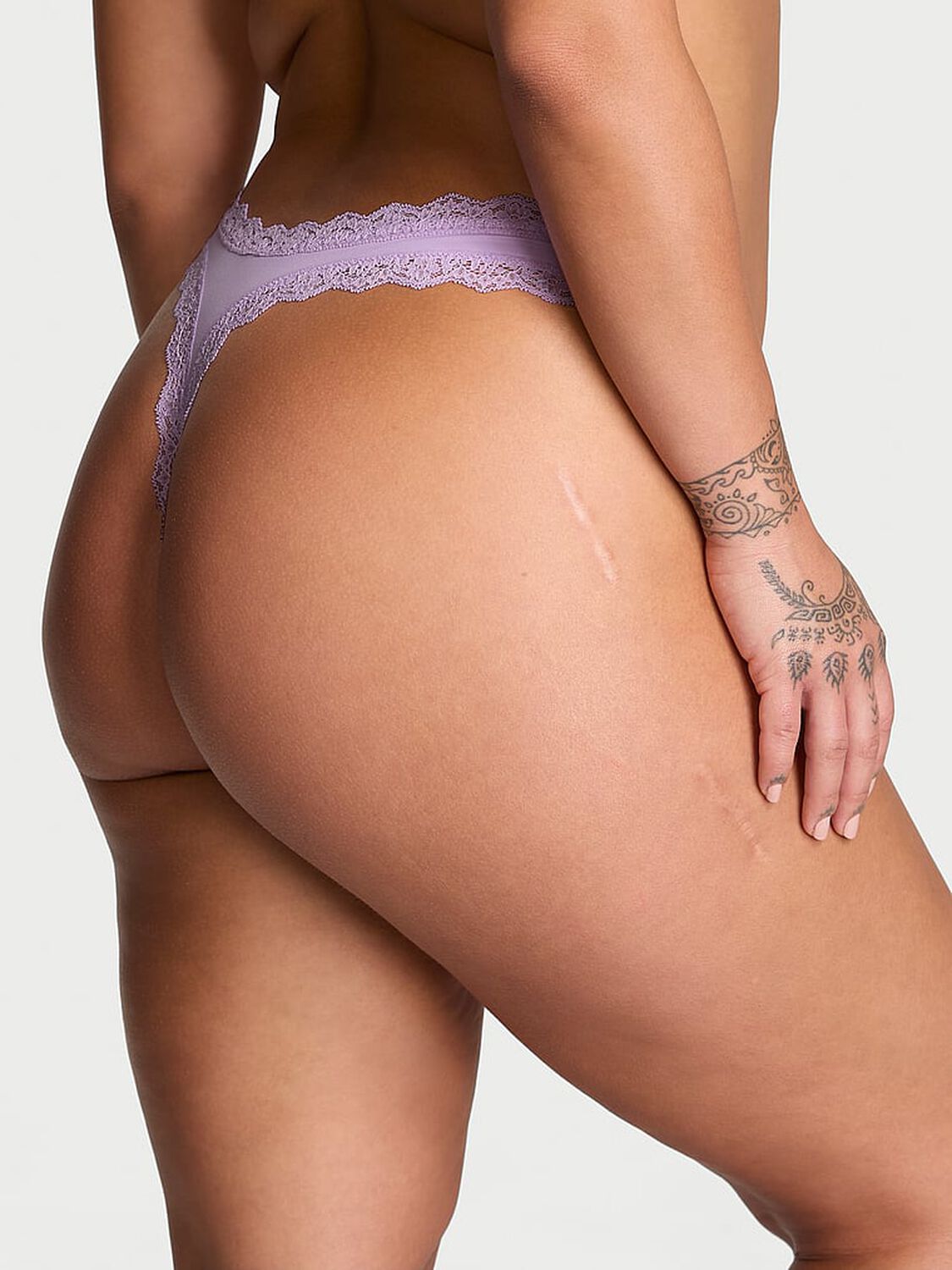 vs Dream Angels Lace-Trim Thong Panty Silky Lilac 3 of 3 
