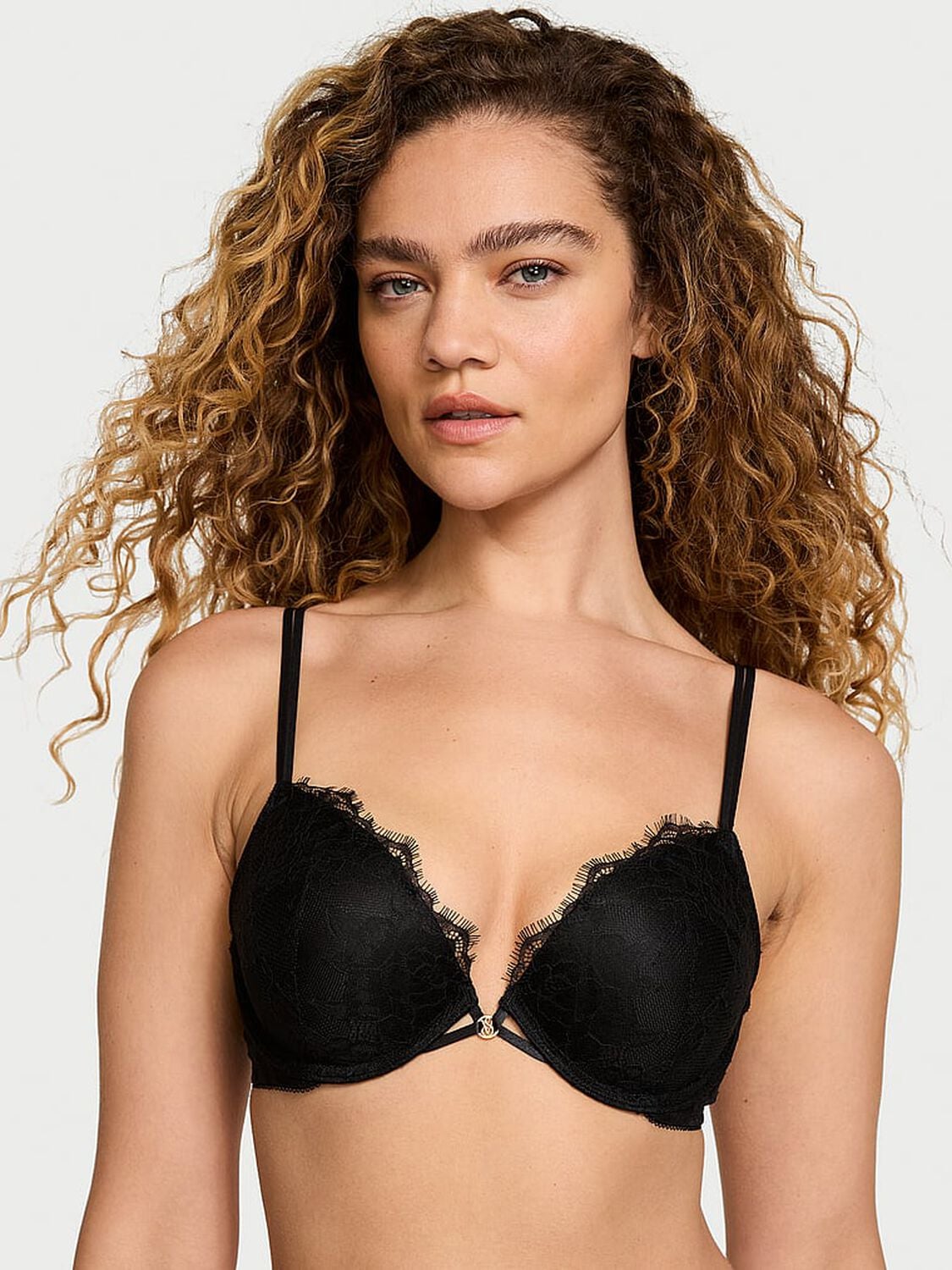 vs Very Sexy Rose Lace Push-Up Bra Jet Black 1 of 4 