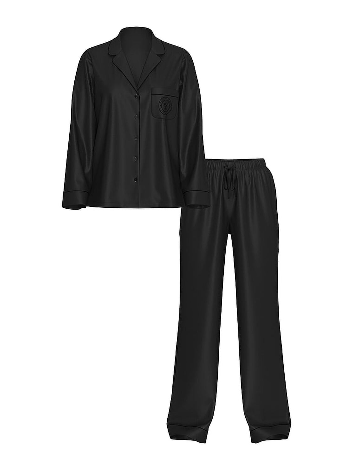 vs Victoria's Secret Glazed Satin Long Pajama Set Black Stripe Jacquard 1 of 2 