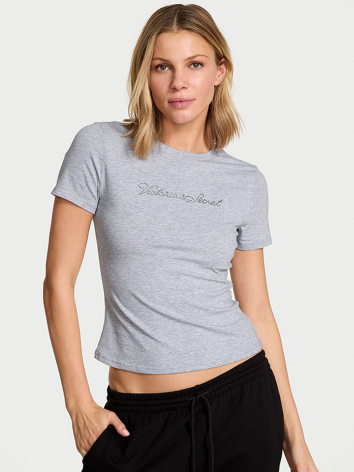 vs Angel Essentials Stretch Cotton Fitted Tee Medium Heather Grey 1 of 3 