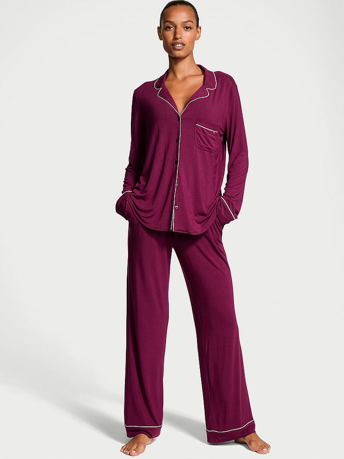 vs Victoria's Secret Modal Long Pajama Set Plum Rouge 1 of 4 