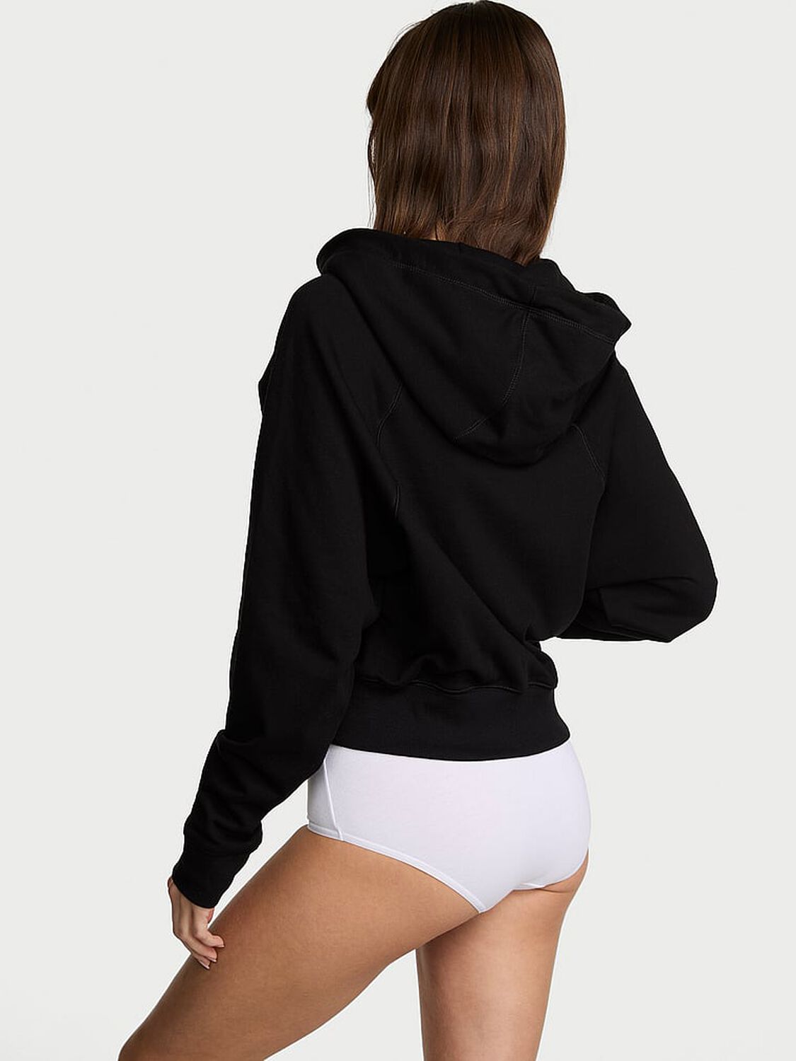 vs Angel Essentials Off-Duty Terry Crop Full-Zip Hoodie Pure Black 2 of 3 