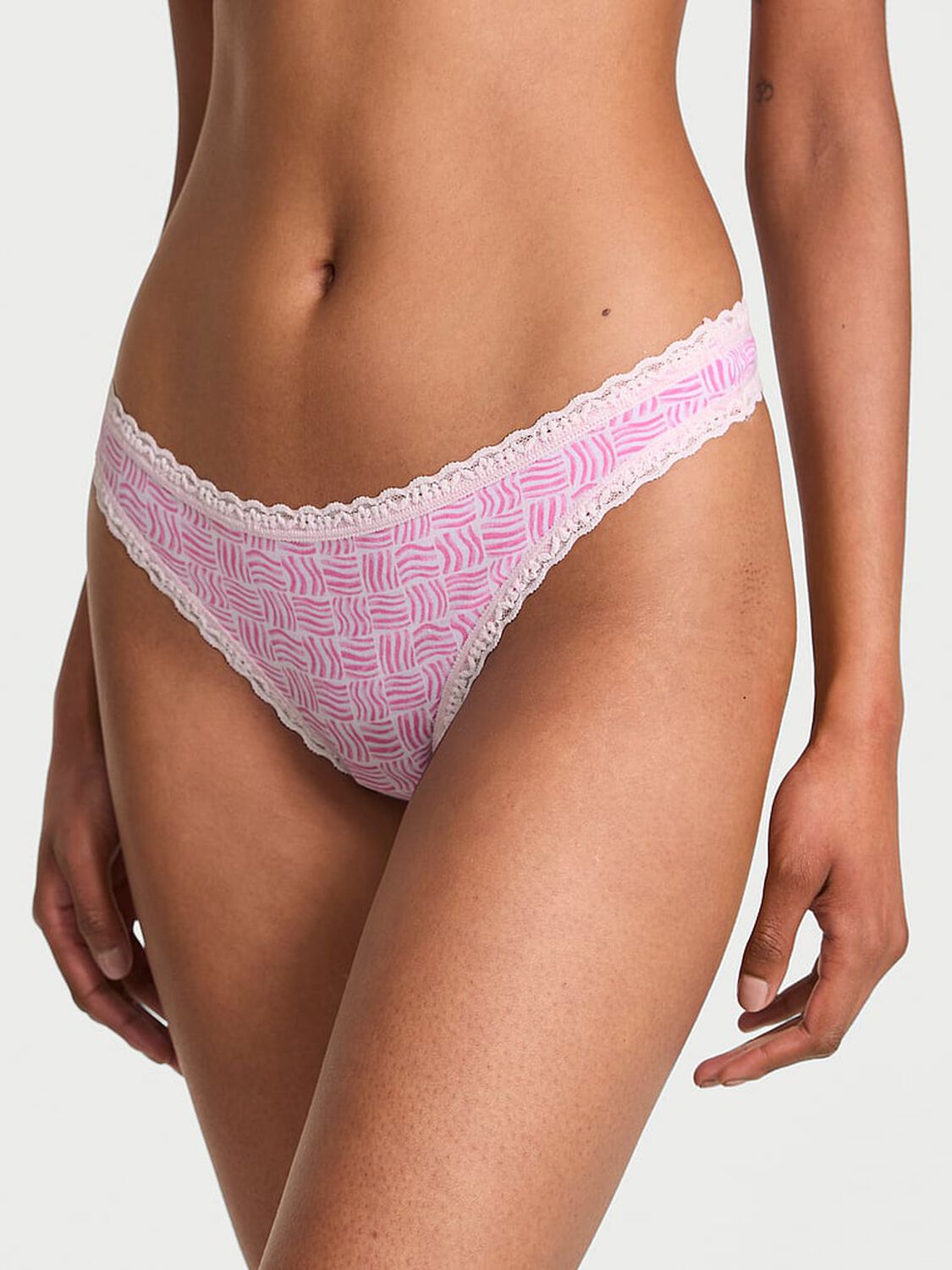 vs The Lacie Cotton Lace-Waist Thong Pink Waves 1 of 3 
