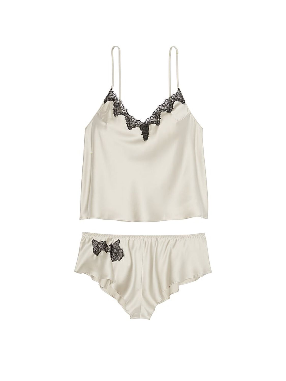 vs Victoria's Secret Satin Rose Lace-Trim Cami & Flutter Short Set Classic Sandstone 3 of 4 
