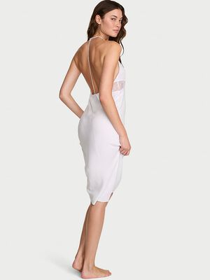 Satin & Rose Lace Open-Back Midi Slip Dress