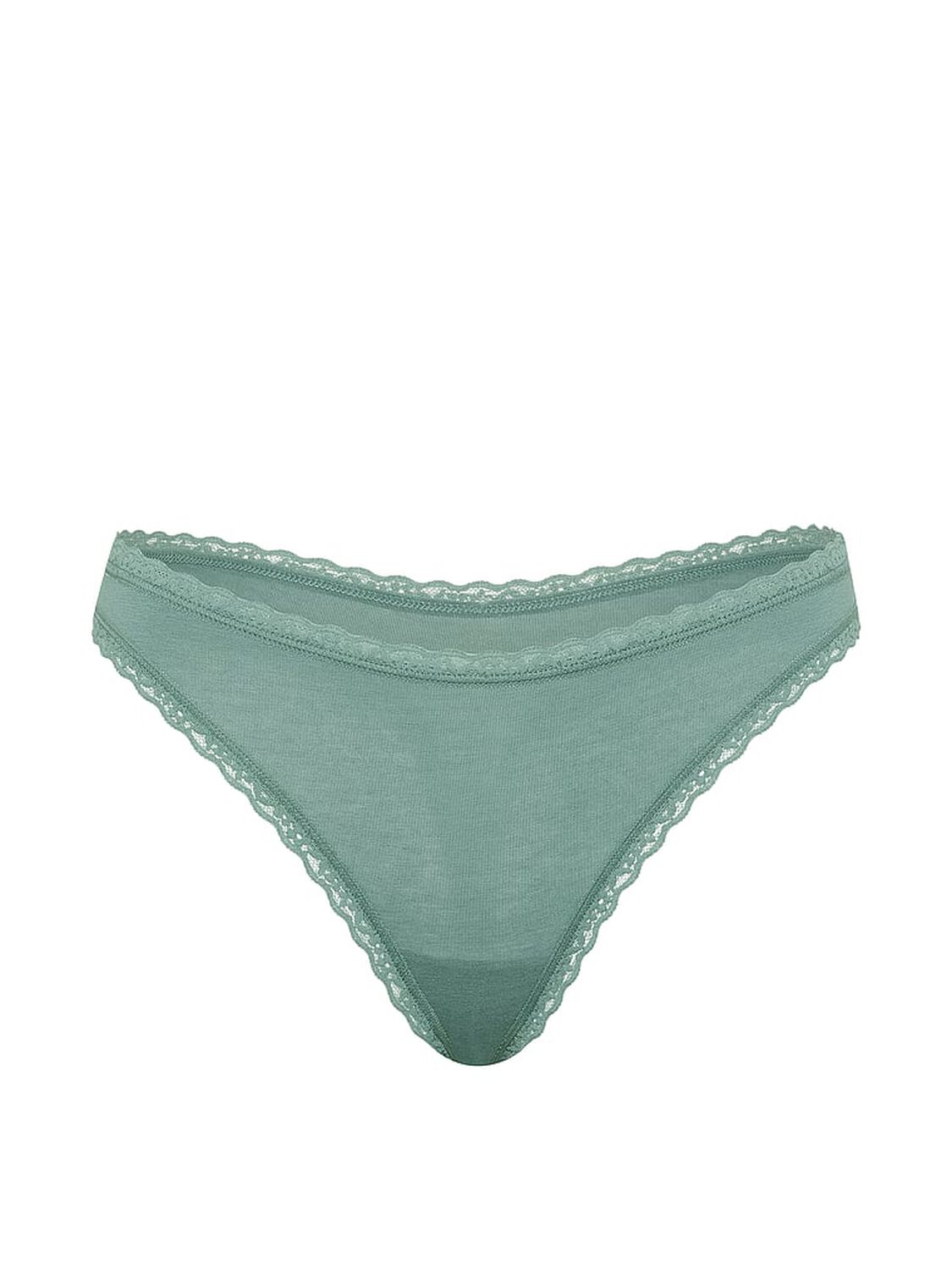 vs Lace Trim Cotton Lace-Waist Thong Arctic Green 3 of 3 