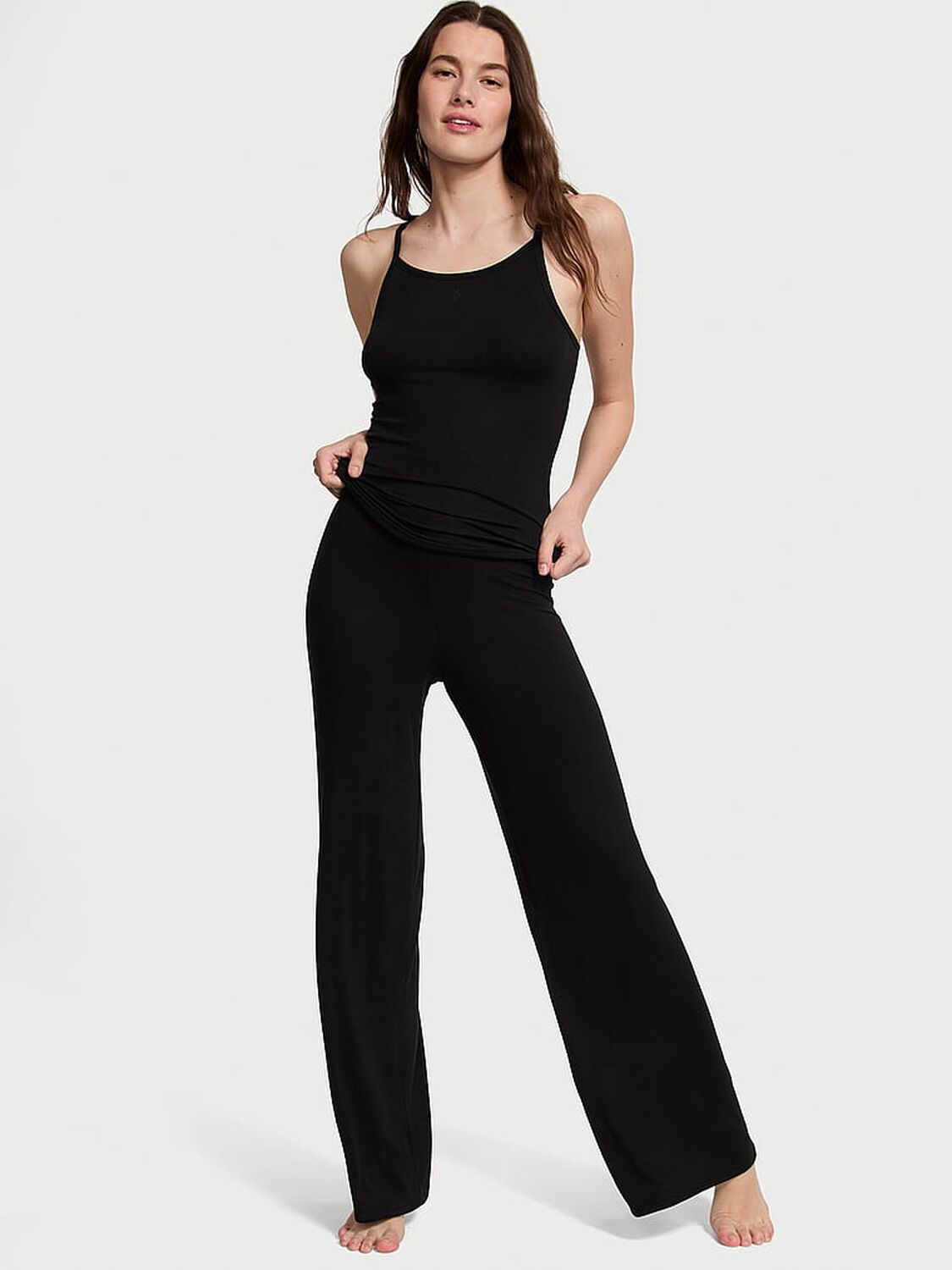 vs Victoria's Secret Ribbed Modal Cami & Pants Set Black 1 of 3 