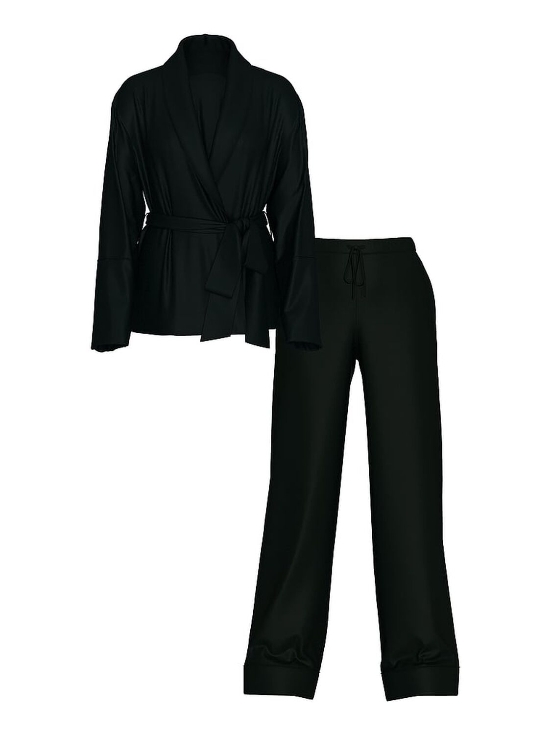 vs Victoria's Secret Luxe Satin Wrap Top & Pant Set Black 1 of 2 