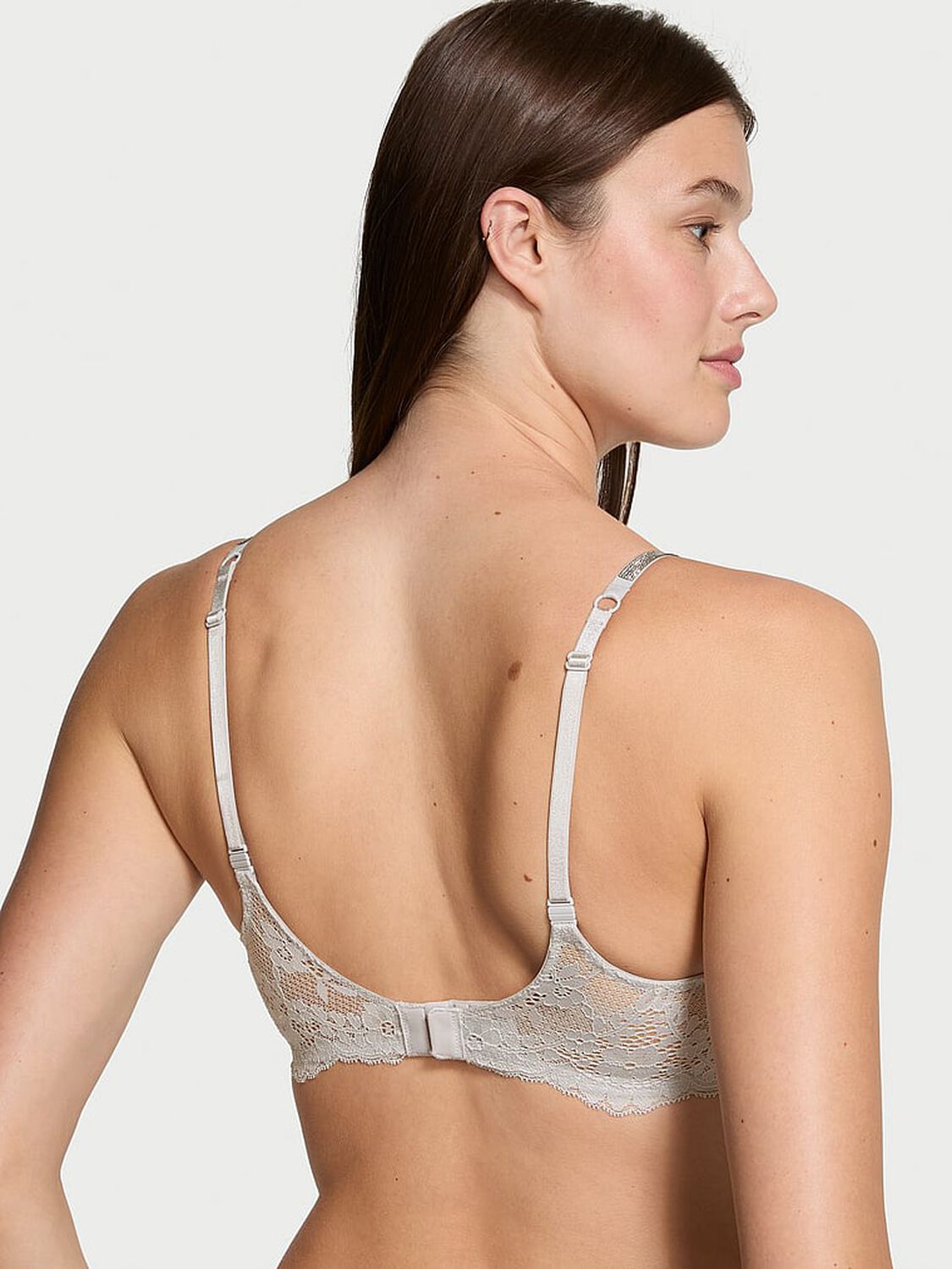 vs Dream Angels Twinkle Strap Lace Classic-Coverage Demi Bra Silver Pearl 2 of 4 