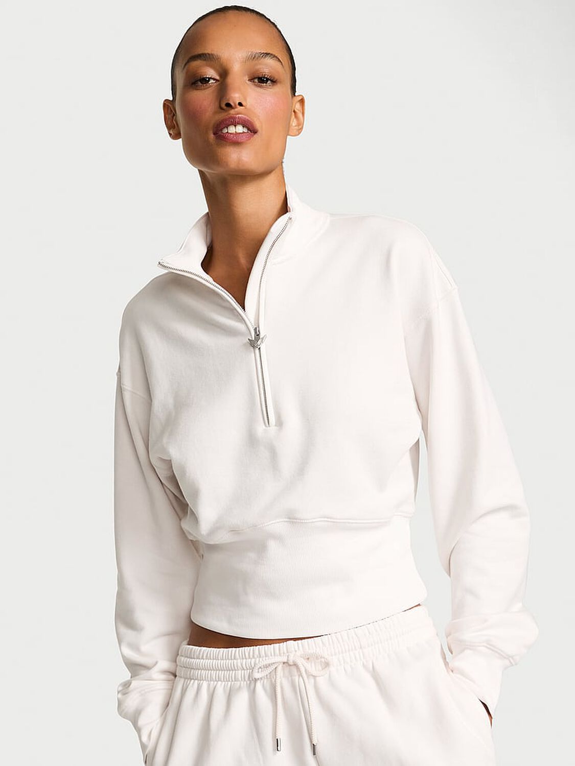 vs Angel Essentials Status Terry Fitted Half-Zip Sweatshirt Coconut White 1 of 3 
