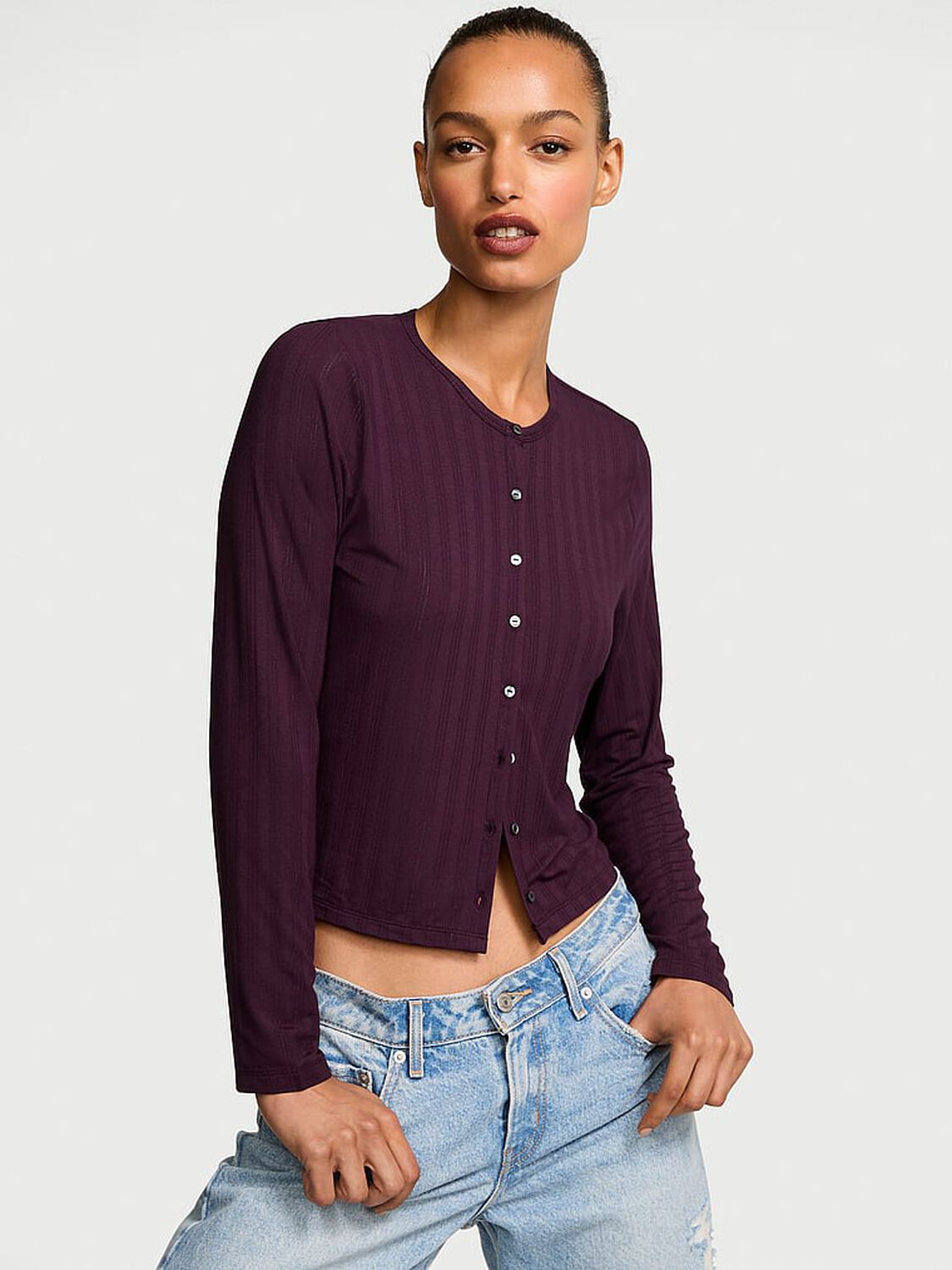vs Victoria's Secret Ultra-Fine Modal Cardigan Winter Wine 3 of 3 