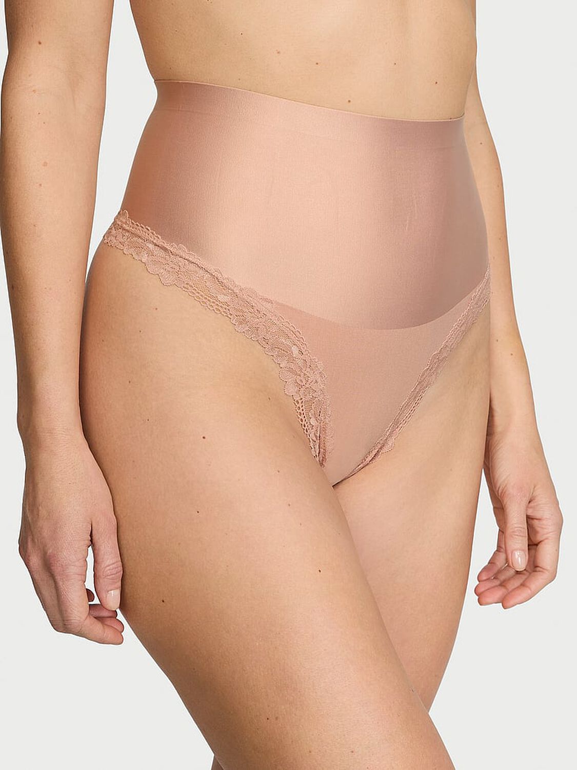 vs Body By Victoria Smoothing Shimmer Lace-Trim Thong Panty 1 of 3 