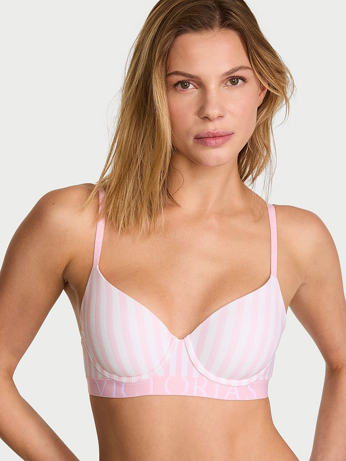 vs The T-Shirt Cotton Exploded Logo Lightly Lined Demi Bra Pretty Blossom Stripes 2 of 2 