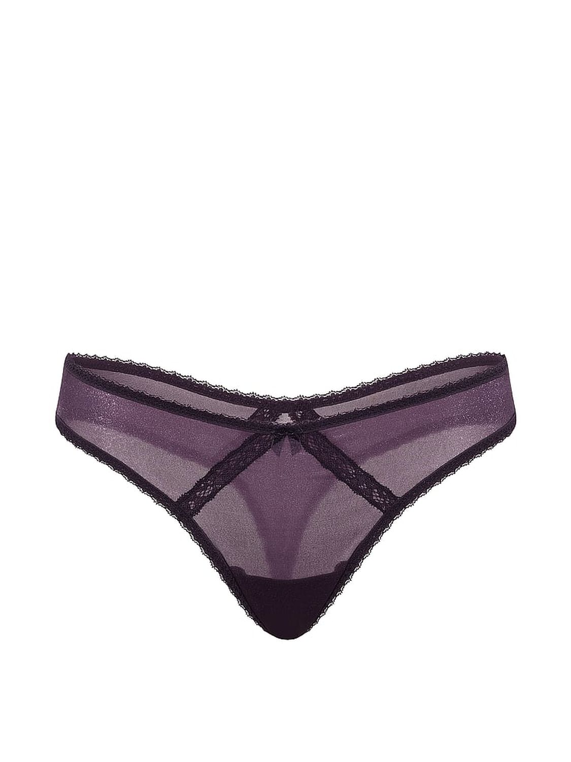vs Dream Angels Sheer Shimmer Lace-Trim Thong Panty Shadow Purple 3 of 3 
